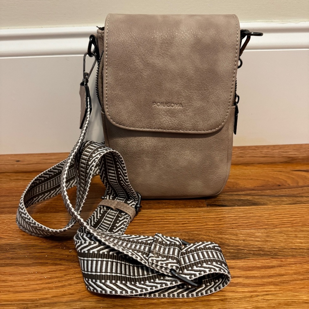 Small Crossbody Bag Leather Triple Compartment Cell Phone/ Card Holder